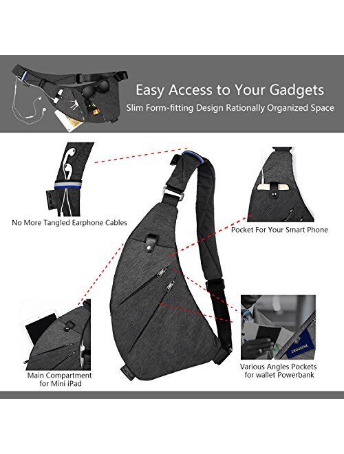 TOPNICE Sling Chest Bag Crossbody Shoulder Backpack Anti Theft Travel Bags Daypack for Men Women Water Resistance