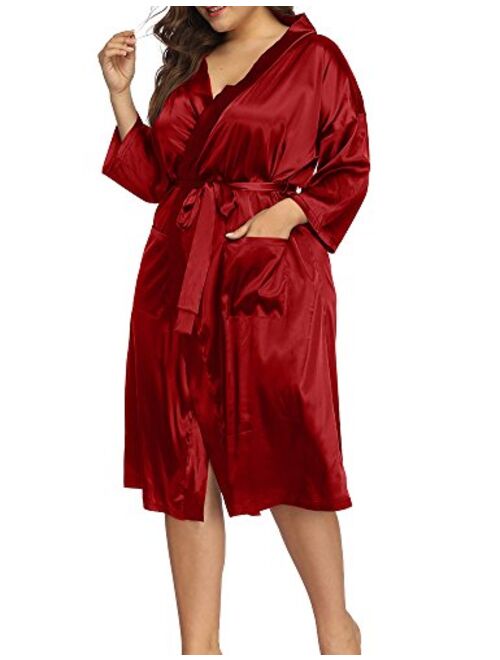 Allegrace Women's Plus Size Robes Silky Satin Long Kimino Bridesmaids Sleep Lounge Robe