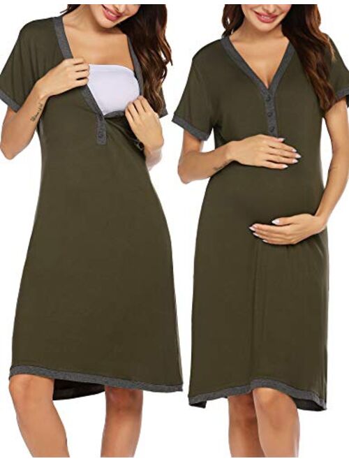 Ekouaer Women's Nursing Nightgown Maternity Dress Short Sleeve Breastfeeding Sleep Dress Delivery Nightwear S-XXL