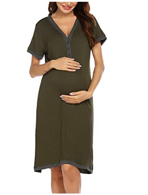 Ekouaer Women's Nursing Nightgown Maternity Dress Short Sleeve Breastfeeding Sleep Dress Delivery Nightwear S-XXL