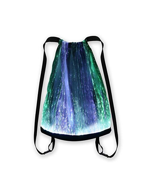 LED Light up Backpack Glowing Bag For Rave Music Festival Party Christmas Halloween, Unisex Flashing Drawtstring Bag,Multicolor,Mobile APP Control