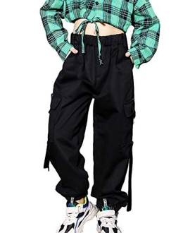 Kids Cotton Jogger Cargo Pants for Boys Girls Loose Street Hip Hop Dance Costume
