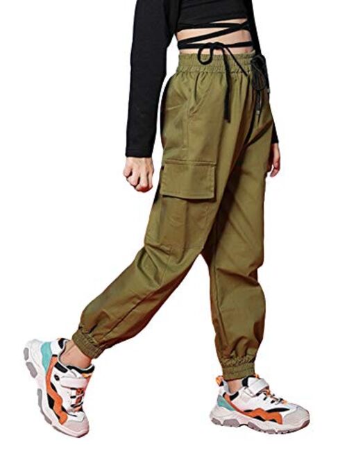 Kids Cotton Jogger Cargo Pants for Boys Girls Loose Street Hip Hop Dance Costume