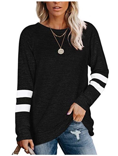 NSQTBA Womens Crewneck Sweatshirts Color Block Long Sleeve Sweaters Tunic Tops