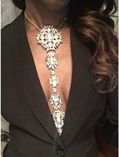 ELABEST Boho Rhinestone Statement Chest Chain Crystal Necklace Body Chain Summer Beach Body Jewelry Accessories for Women and Girls
