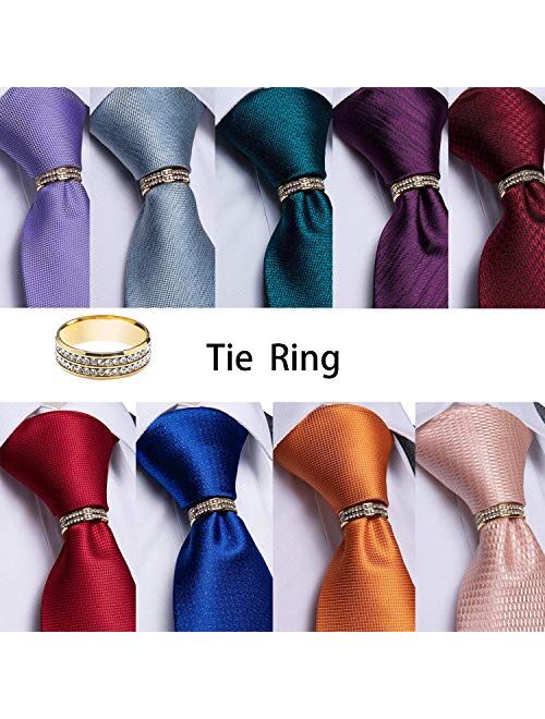 DiBanGu Mens Formal Solid Tie and Gold Tie Ring Set Silk Pocket Square Cufflinks with Gift Box