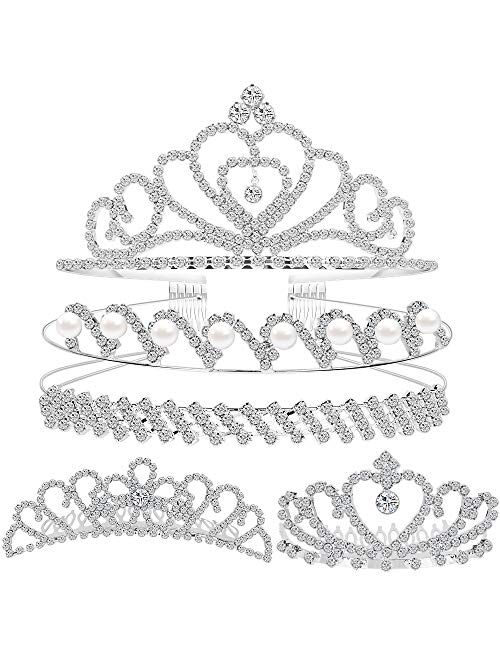 Set of 5 Crystal Headband, Teenitor Rhinestone Headbands for Women Hair Jewelry Wedding Headband Crown Party Tiaras-Silver