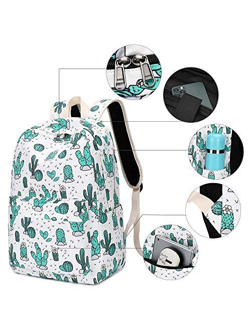 BLUBOON Teens Backpack Set Canvas Girls School Bags, Bookbags 3 in 1