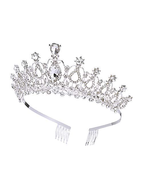 Makone Crystal Crowns and Tiaras with Comb for Girl or Women Birthday Christmas Xmas Halloween Party Valentines Gifts Wedding Tiaras (Style-5)