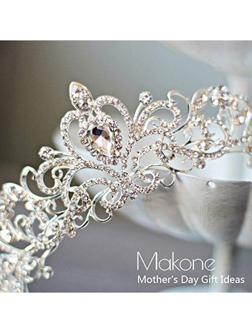 Makone Crystal Crowns and Tiaras with Comb Headband for Girl or Women Birthday Party Wedding Prom Bridal Christmas Valentine Halloween