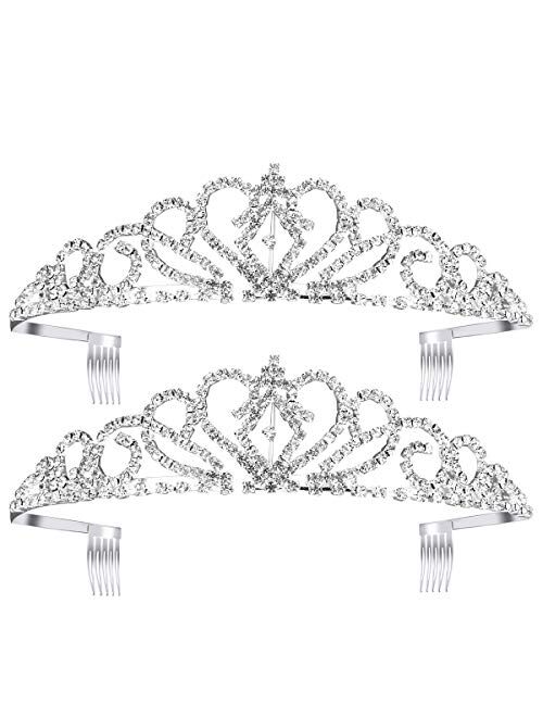 Pixnor 2 Pack Tiara Crown, Crystal Rhinestones Tiara Headband Comb Pin for Wedding Bridal Birthday Party