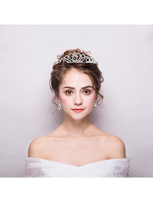 Pixnor 2 Pack Tiara Crown, Crystal Rhinestones Tiara Headband Comb Pin for Wedding Bridal Birthday Party