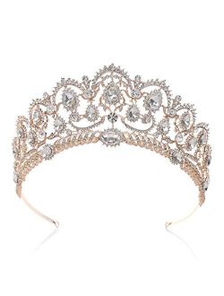 SWEETV Vintage Crystal Crown for Women Rhinestone Queen Tiara Bridal Hair Accessories