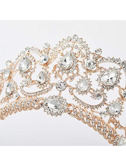 SWEETV Vintage Crystal Crown for Women Rhinestone Queen Tiara Bridal Hair Accessories
