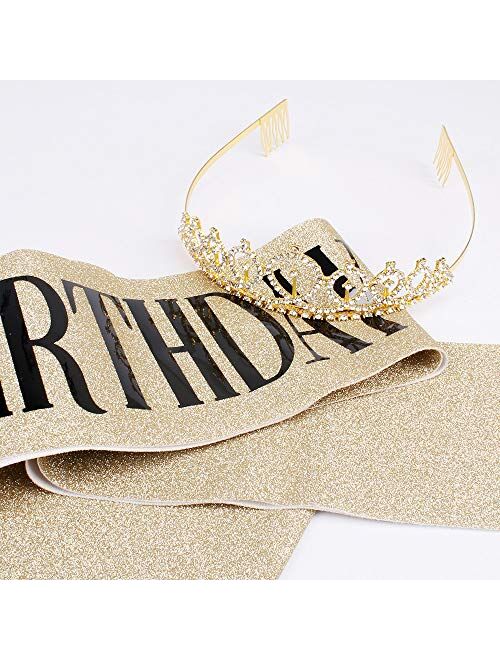 Birthday Crowns for Women, Didder Birthday Queen Sash & Rhinestone Tiara Kit, Birthday Queen Tiaras and Crown for Women Girl 21st Birthday Gifts Glitter Birthday Sash Par