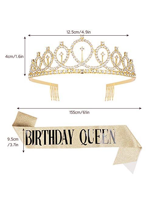 Birthday Crowns for Women, Didder Birthday Queen Sash & Rhinestone Tiara Kit, Birthday Queen Tiaras and Crown for Women Girl 21st Birthday Gifts Glitter Birthday Sash Par
