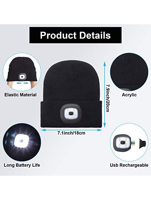 2 Pieces LED Beanie Hats for Kids USB Rechargeable LED Knitted Caps Winter Warm Knitted Flashlight Hats Clothing Accessories for Hiking, Biking, Camping at Night, Outdoor