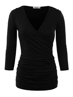 NINEXIS Womens Long Sleeve Crossover Side Wrap Surplice Casual Top