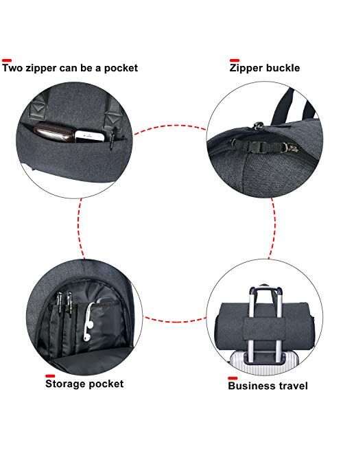 Carry-on Garment Bag Large Duffel Bag Suit Travel Bag Weekend Bag Flight Bag with Shoe Pouch for Men Women (Dark Grey2)