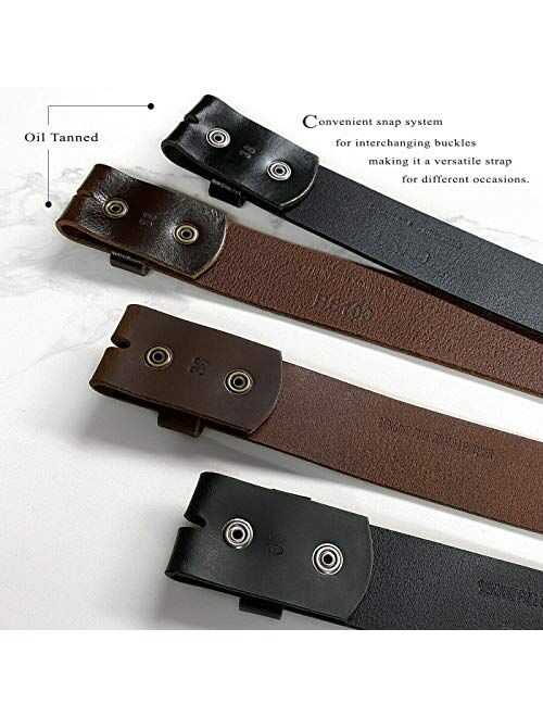 One Piece Full Grain Buffalo Oil Tanned Leather Replacement Belt Strap 1-1/2" wide