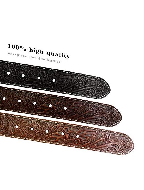 Western Floral Engraved Tooled Full Grain Leather Belt Strap 1.5"