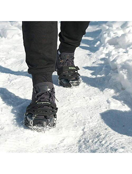 EnergeticSky Upgraded Version of Walk Traction Ice Cleat Spikes Crampons,True Stainless Steel Spikes and Durable Silicone,Boots for Hiking On Ice & Snow Ground,Mountian.
