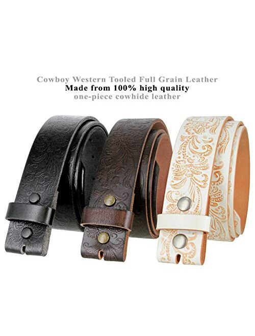Cowboy Western Tooled Floral Embossed Full Grain Genuine Leather Belt Strap 1-1/2"(38mm) Wide for Men