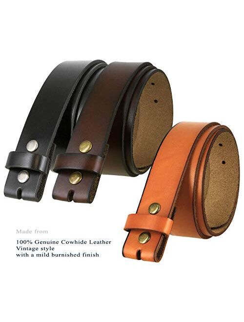 Men's Replacement Belt Strap Genuine Leather Vintage Casual Belt Strap with Snaps 1-1/2"(38mm) Wide
