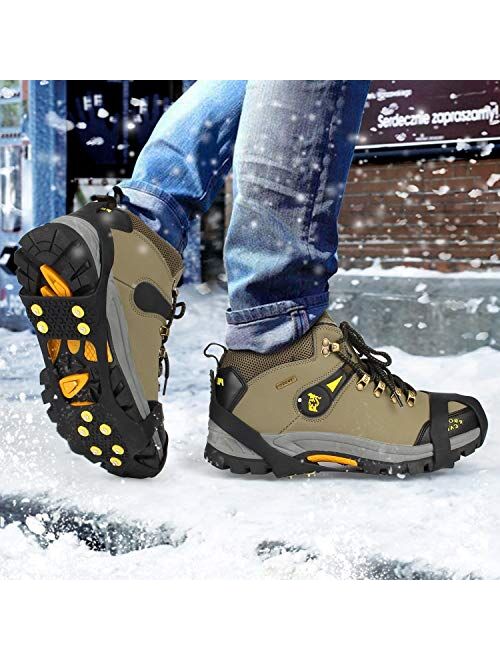EONPOW Ice Grips, Ice & Snow Grips Cleat Over Shoe/Boot Traction Cleat Rubber Spikes Anti Slip 10 Steel Studs Crampons Slip-on Stretch Footwear