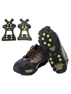 HoFire Ice Cleats, Ice Grips Traction Cleats Grippers Non-Slip Over Shoe/Boot Rubber Spikes Crampons Anti Easy Slip 10 Steel Studs Crampons Slip-on Stretch Footwear Vario