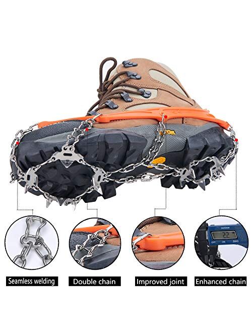 Uelfbaby 19 Spikes Crampons Ice Snow Grips Traction Cleats System Safe Protect for Walking Jogging or Hiking on Snow and Ice Fit L,XL,XXL Shoes/Boots 