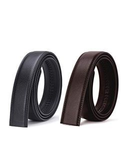 Baitaihem Men's Leather Ratchet Belt Only, 2 Pack Replacement Leather without Buckle(Black & Brown)
