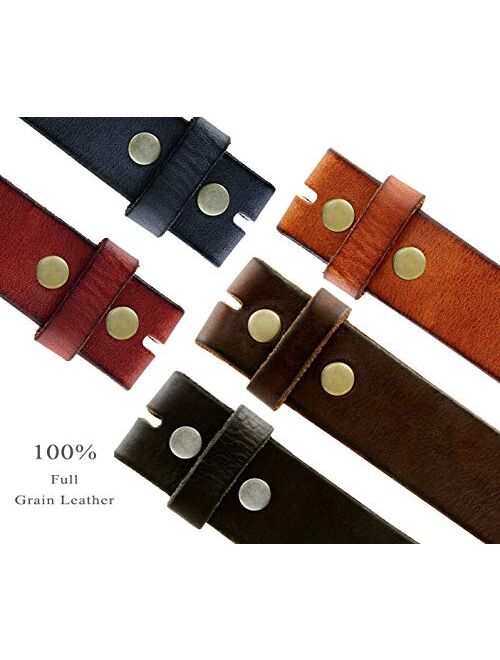 BS040 One Piece Genuine Full Grain Leather 1-1/2" wide Replacement Belt Strap with Snaps on for Women