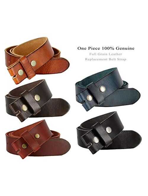 BS040 One Piece Genuine Full Grain Leather 1-1/2" wide Replacement Belt Strap with Snaps on for Women