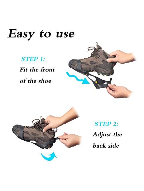 Carryown Ice Snow Grips Traction Cleats Anti Slip Ice Cleats for Shoes and Boots Ice Spikes Crampons + 10 Extra Replacement Studs (S, M, L, XL)