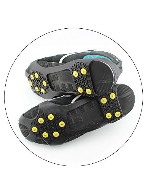ODIER Shoe Ice Cleats 24 Teeth Ice Grippers 10 Teeth Cleats Shoes Designed for Walk on Ice Snow and Freezing Mud Ground Must Have Accessories for Outdoor Sports Activity 