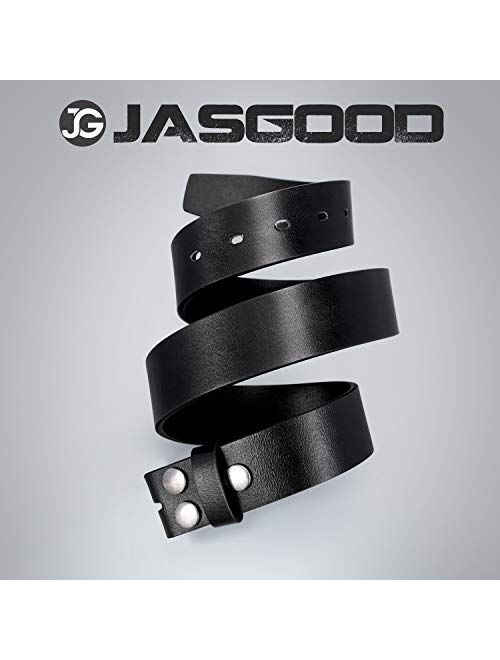 JASGOOD Mens Leather Belt Strap Without Buckle, Vintage Replacement Leather Belt Strap with Snap on Buckle Width 1.45 Inch