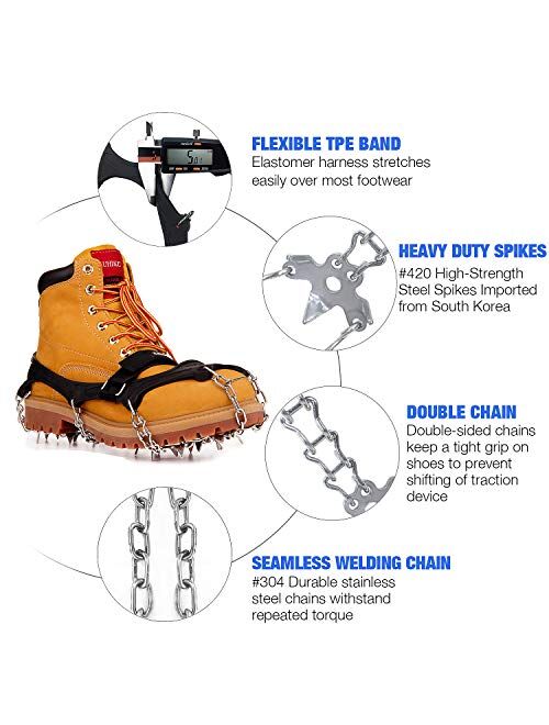 AUHIKE Upgraded Version 19 Spikes Traction Cleats Ice Snow Grips with Tear-Resistant Gasket Seamless Welded Steel Safe Protect,Crampons for Hiking Fishing Jogging Mountai