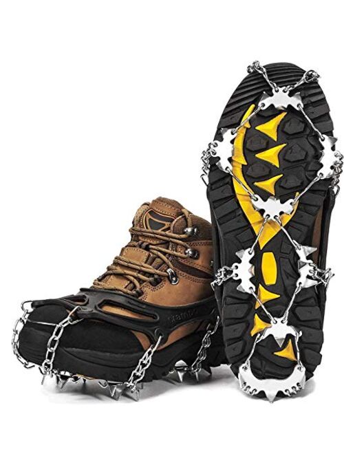Wirezoll Crampons, Stainless Steel Ice Traction Cleats for Snow Boots and Shoes, Safe Protect Grips for Hiking Fishing Walking Mountaineering etc.