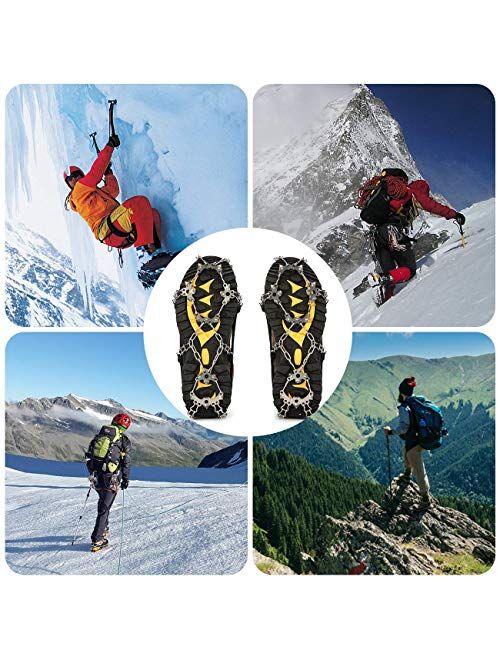 Wirezoll Crampons, Stainless Steel Ice Traction Cleats for Snow Boots and Shoes, Safe Protect Grips for Hiking Fishing Walking Mountaineering etc.