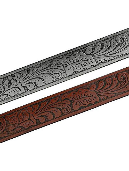 Western Floral Embossed Vegan Leather Replacement Belt Strap w/Snaps 1-1/2" (38mm) wide