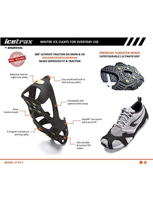 ICETRAX V3 Tungsten Winter Ice Grips for Shoes and Boots - Ice Cleats for Snow and Ice, StayON Toe, Reflective Heel