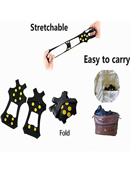Sfee Ice Snow Grips Crampons Traction Cleats Spikes 19 Spikes for Women Men,Anti Slip Stainless Steel Chain Flexible Footwear for Walking Climbing Hiking Fishing Outdoor