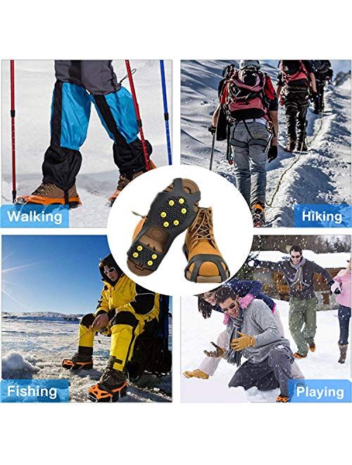 Sfee Ice Snow Grips Crampons Traction Cleats Spikes 19 Spikes for Women Men,Anti Slip Stainless Steel Chain Flexible Footwear for Walking Climbing Hiking Fishing Outdoor