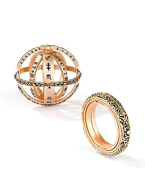 GNOCE Yellow Gold Rings Astronomical Sphere Ball Ring Sterling Silver Look at Stars Fashion Rings Personality Jewelry Gifts for Lover Women Men