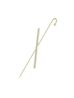 Ear Wrap Earrings - Elegant Crystal Craved Gold-tone Crawler Hook Earrings Classic Rhinestone Piercing Ear Cuff for Women Girls Wedding Delicate Wire Needle Studs Earring