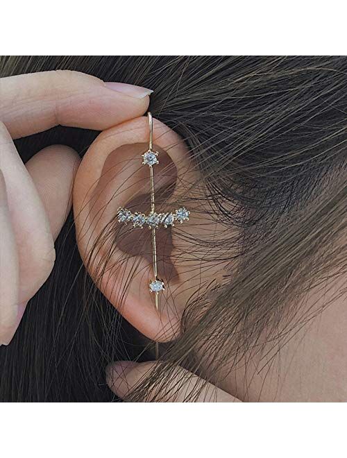 Ear Cuffs Crawler Hook Earrings for Women Gold Hypoallergenic Piercing Ear Wrap Climbers Earrings Simple Pearl Cubic Zirconia Rhinestone Hoop Earrings