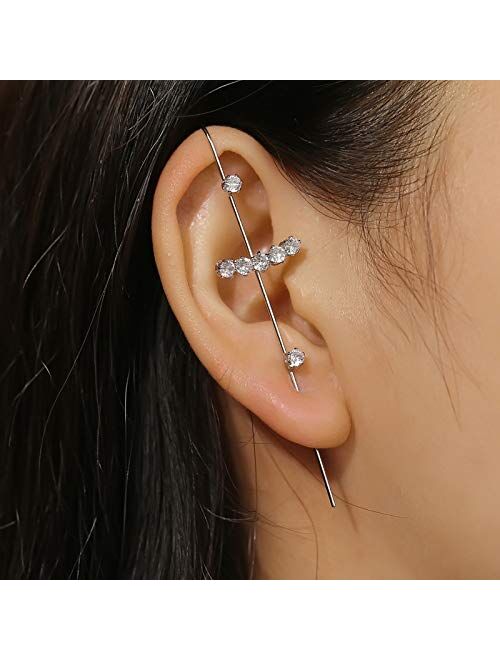 Ear Cuffs Crawler Hook Earrings for Women Gold Hypoallergenic Piercing Ear Wrap Climbers Earrings Simple Pearl Cubic Zirconia Rhinestone Hoop Earrings