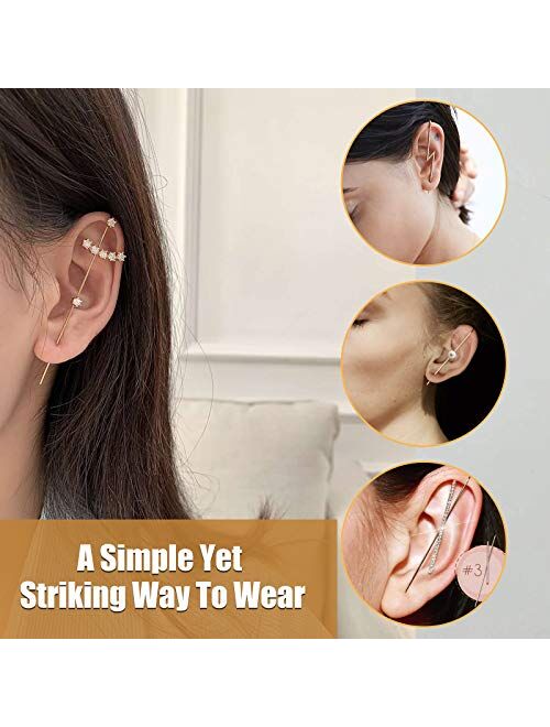 4pcs Ear Cuff Crawler Hook Earrings Piercing Ear Wrap Gold Pearl Cubic Zirconia Hoop Earrings Gift for Women Girls
