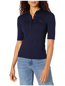 Womens Classic Half Sleeve Slim Fit Stretch Pique Polo Shirt